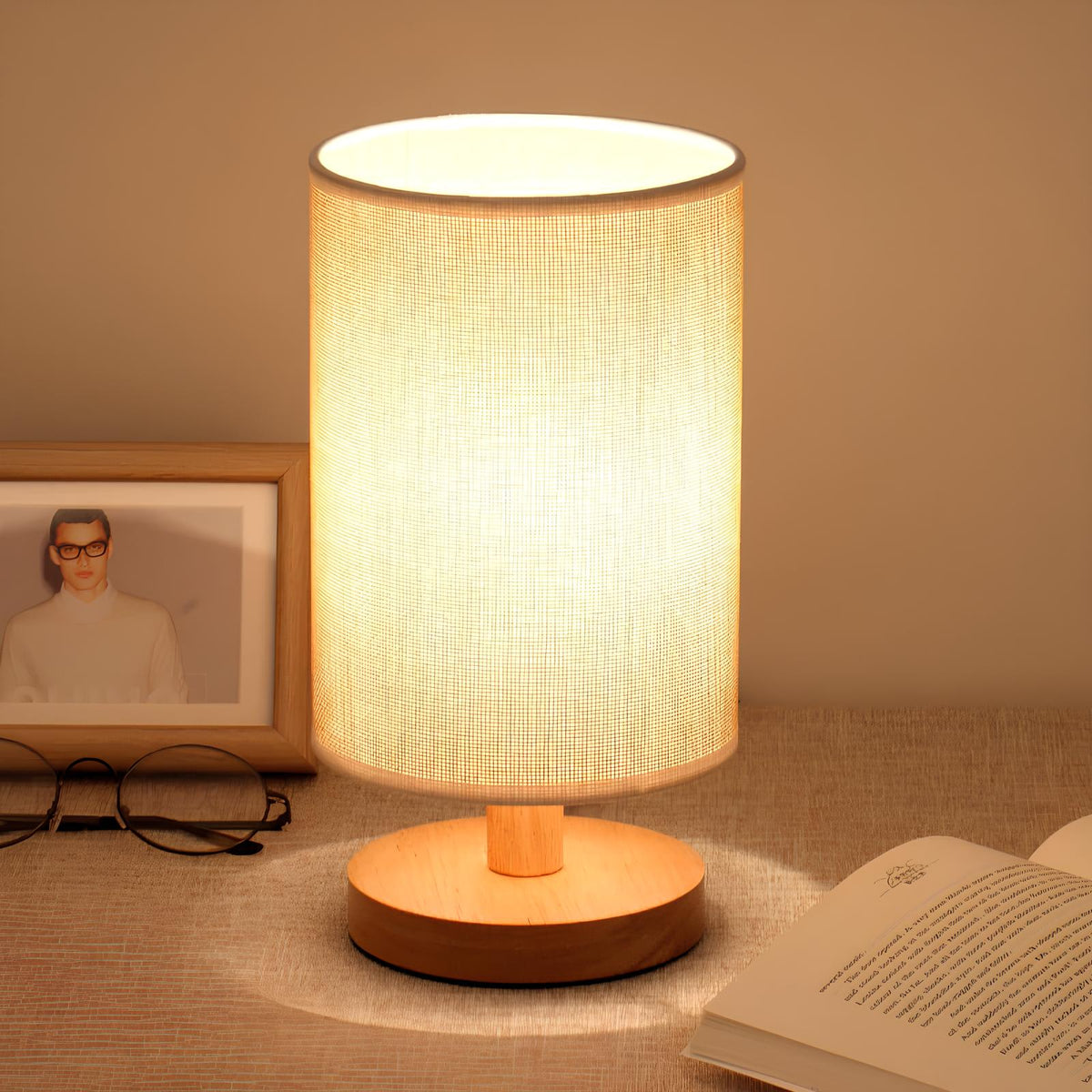 Natur - Bordslampa i Trä och Tyg