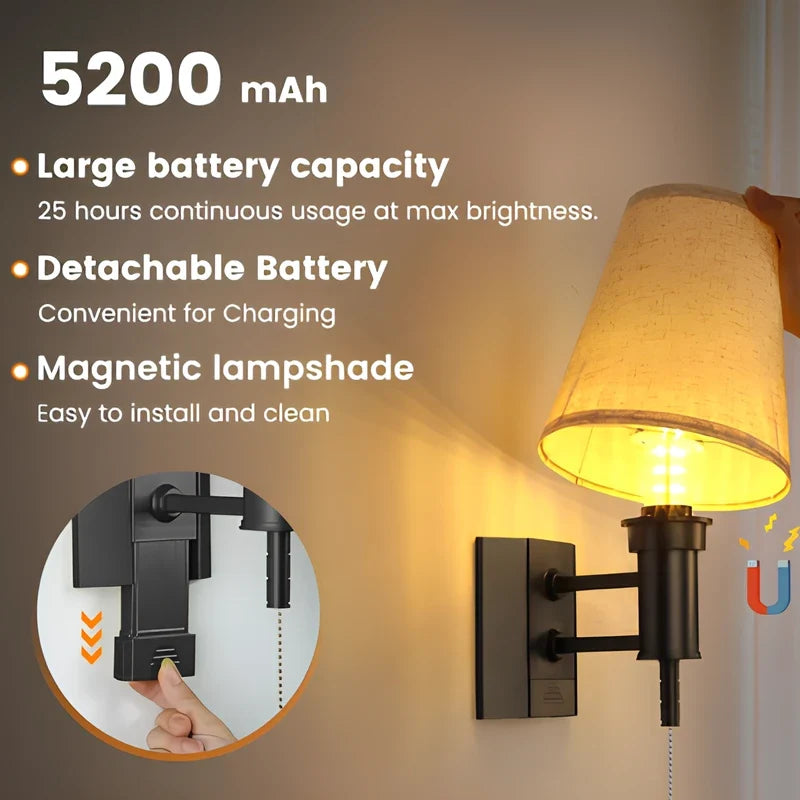 Lumievo - Sladdlös Vägglampa med Tygskärm